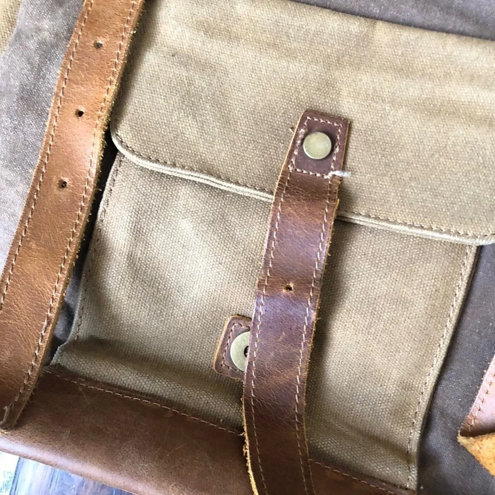 Vintage Leather Waxed Canvas Backpack Outdoor Sports Hiking Bag Travel Academia